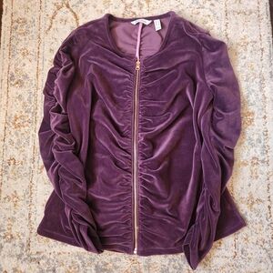 Susan Kucci y2k 2000s scrunch purple velvet zip up jacket Juicy couture vibe